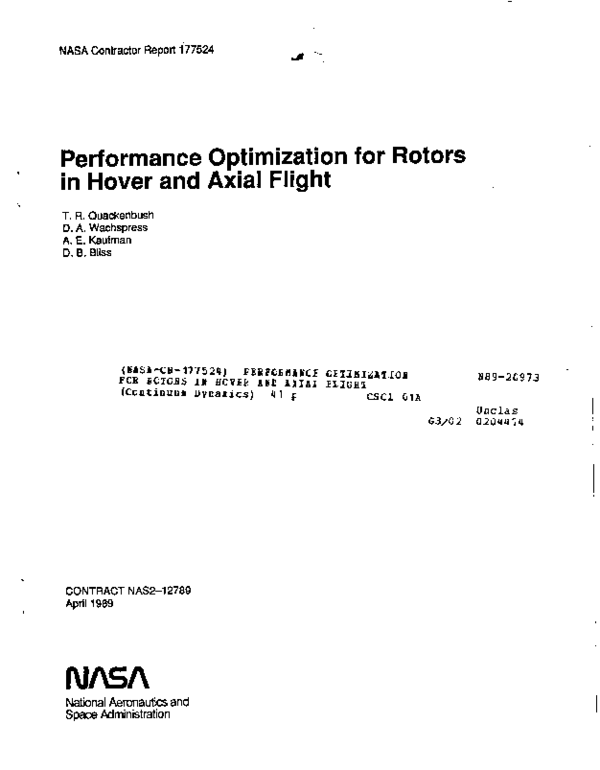 (PDF) Performance optimization for rotors in hover and axial flight
