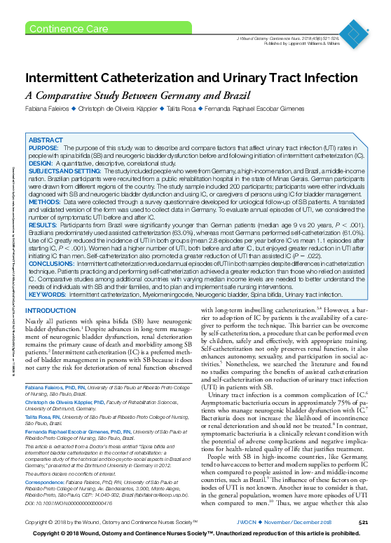 (PDF) Intermittent catheterization and urinary tract infection in ...