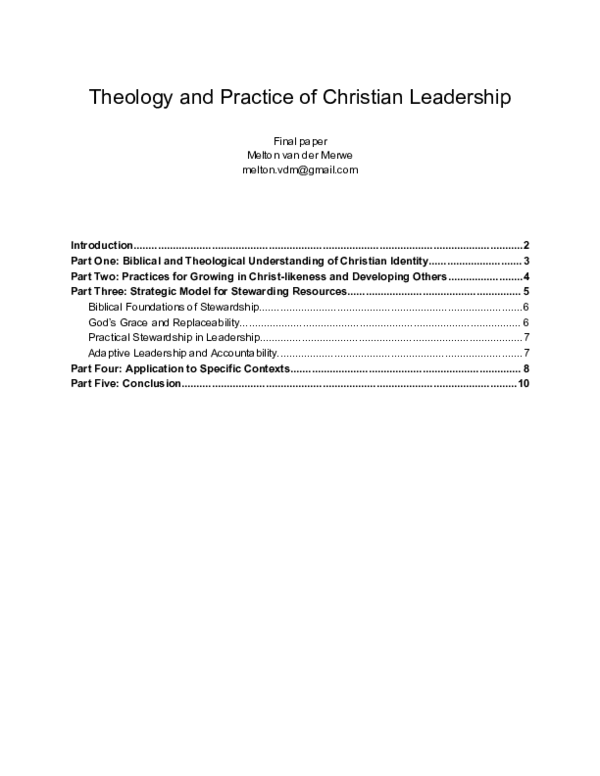 (PDF) Theology and Practice of Christian Leadership Final paper Melton ...