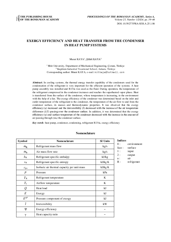 (PDF) Exergy efficiency and heat transfer from the condenser in heat ...