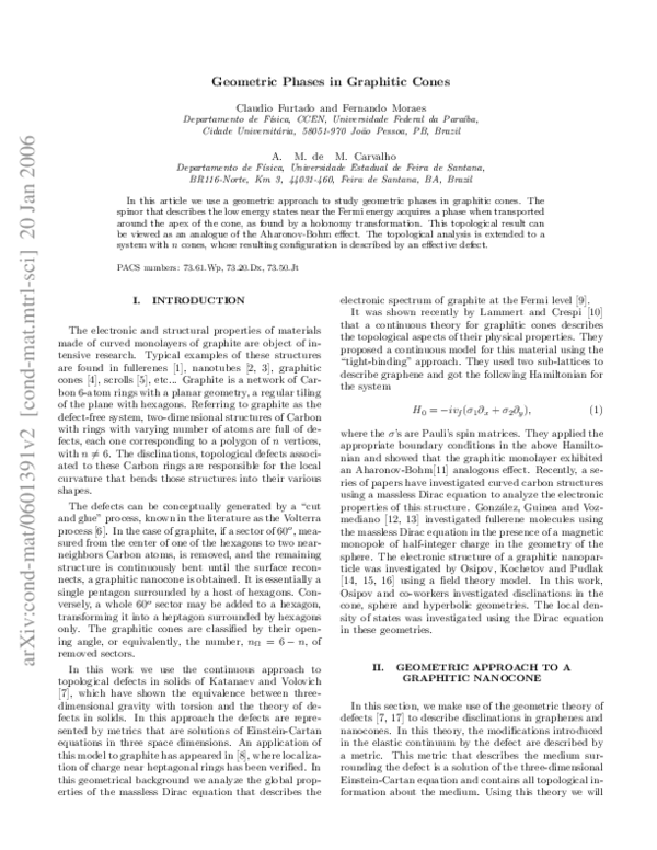 (PDF) Geometric phases in graphitic cones