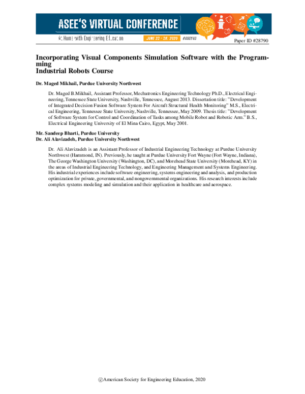 (PDF) Incorporating Visual Components Simulation Software with the ...
