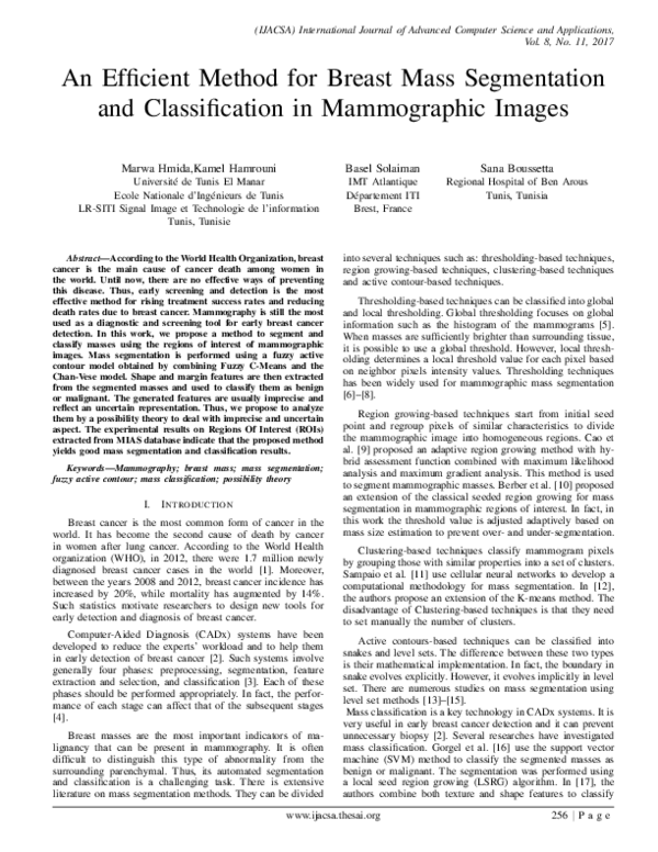 (PDF) An Efficient Method for Breast Mass Segmentation and ...