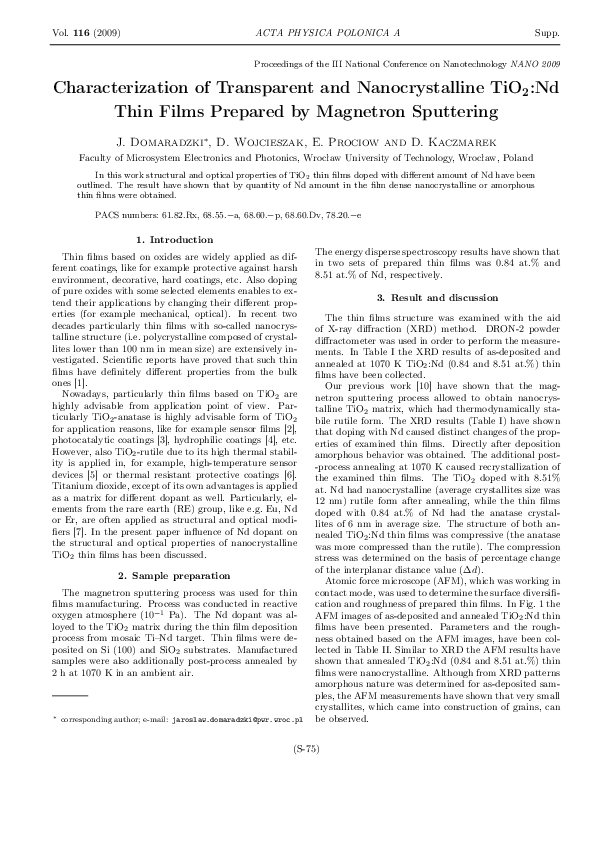 (PDF) Characterization of Transparent and Nanocrystalline TiO2:Nd Thin ...