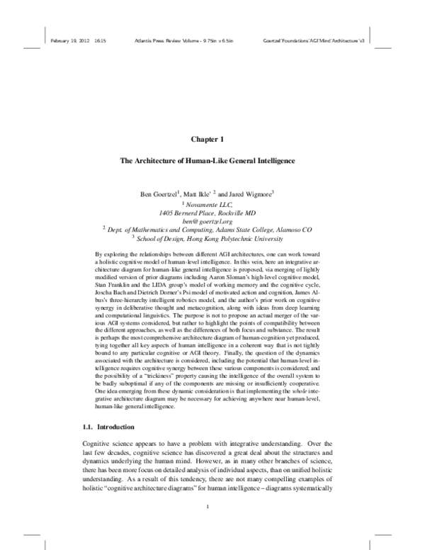 (PDF) The Architecture of Human-Like General Intelligence