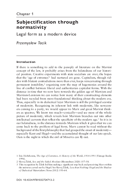 (PDF) Subjectification through Normativity: Legal Form as a Modern Device