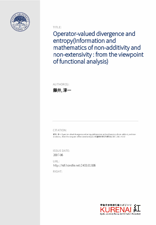 (PDF) Operator-valued divergence and entropy(Information and ...