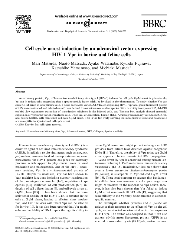 (PDF) Cell cycle arrest induction by an adenoviral vector expressing ...