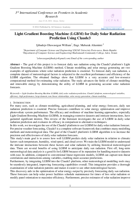 (PDF) Light Gradient Boosting Machine (LGBM) for Daily Solar Radiation ...