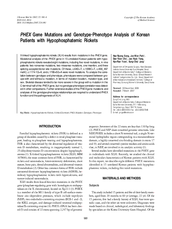 (PDF) PHEX gene mutations and genotype-phenotype analysis of Korean ...