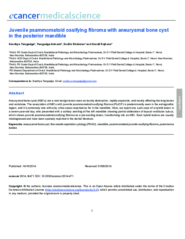 (PDF) Juvenile psammomatoid ossifying fibroma with aneurysmal bone cyst ...