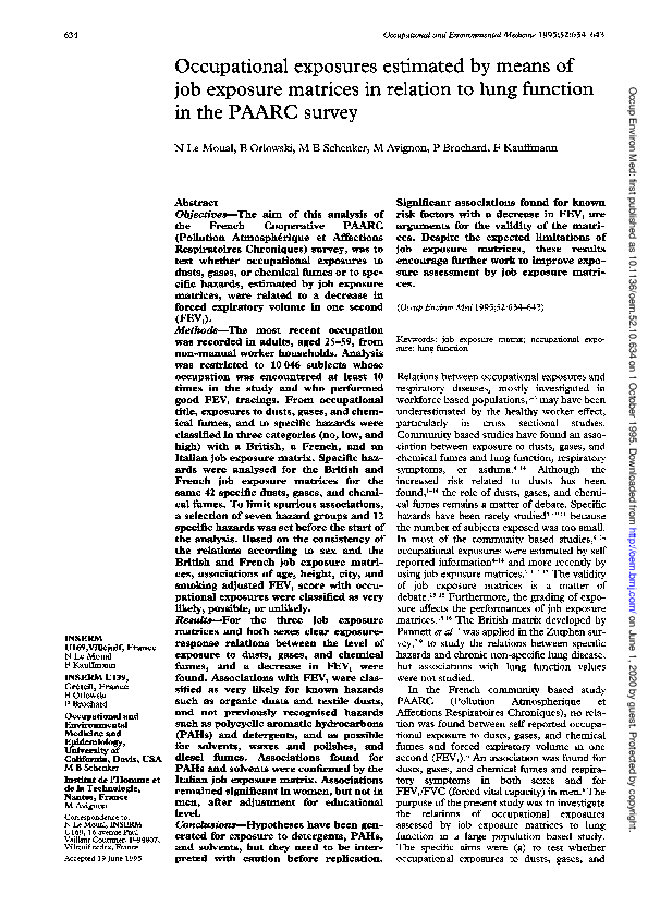 (PDF) Occupational exposures estimated by means of job exposure ...