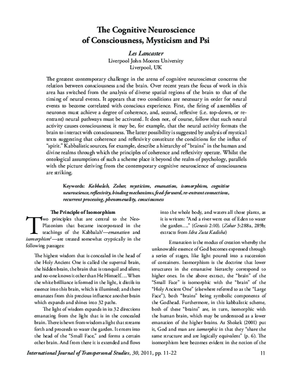 (PDF) The Cognitive Neuroscience of Consciousness, Mysticism and Psi