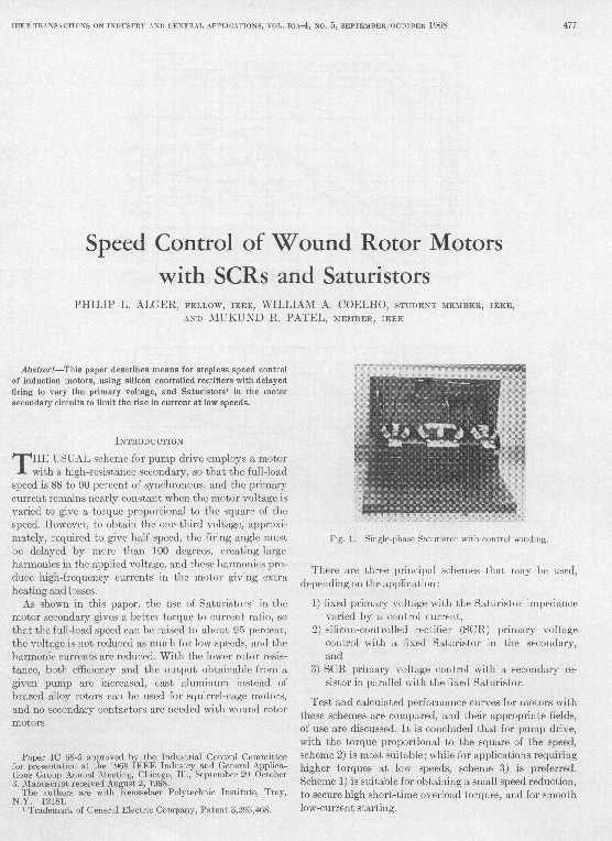(PDF) Speed Control of Wound Rotor Motors with SCRs and Saturistors