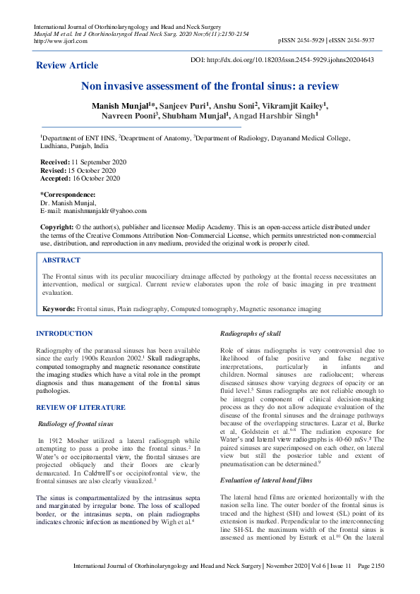 (PDF) Non invasive assessment of the frontal sinus: a review