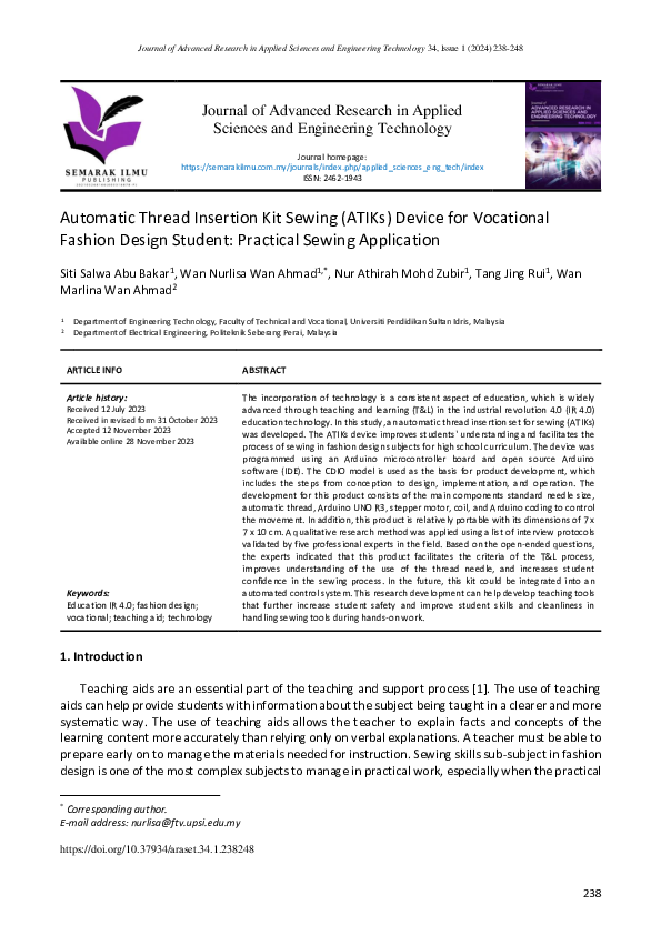 (PDF) Automatic Thread Insertion Kit Sewing (ATIKs) Device for ...