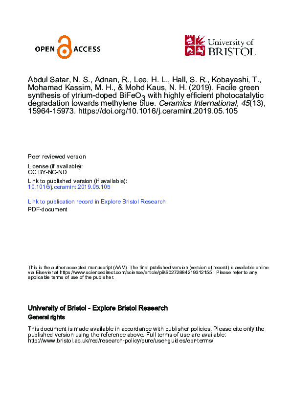 (PDF) Facile green synthesis of ytrium-doped BiFeO3 with highly ...