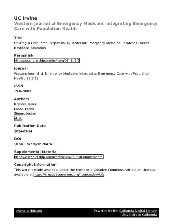 (PDF) Utilizing a Graduated Responsibility Model for Emergency Medicine ...