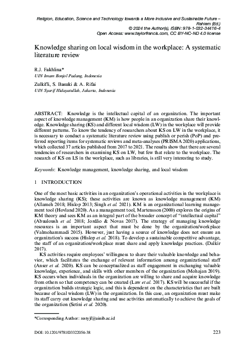 (PDF) Knowledge sharing on local wisdom in the workplace: A systematic ...