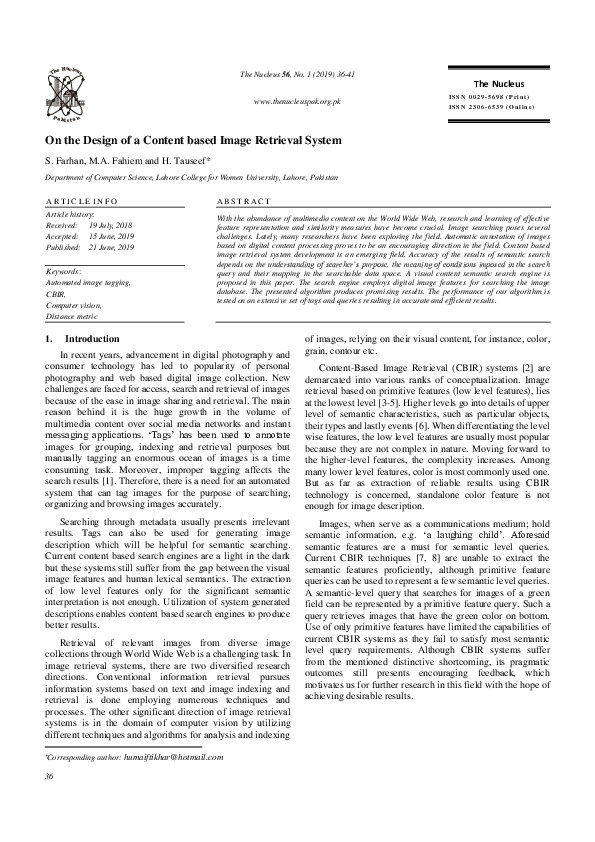 (PDF) On the Design of a Content based Image Retrieval System