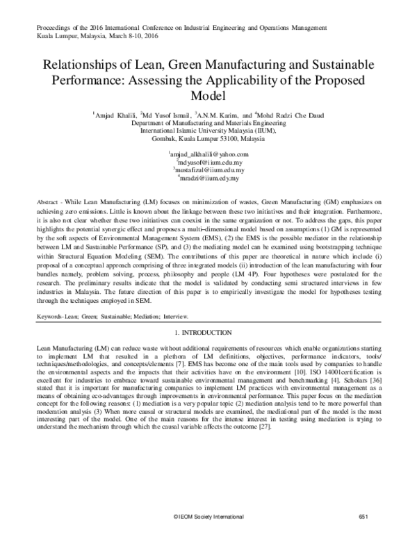 (PDF) Relationships of Lean, Green Manufacturing and Sustainable ...