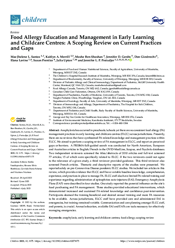 (PDF) Food Allergy Education and Management in Early Learning and ...