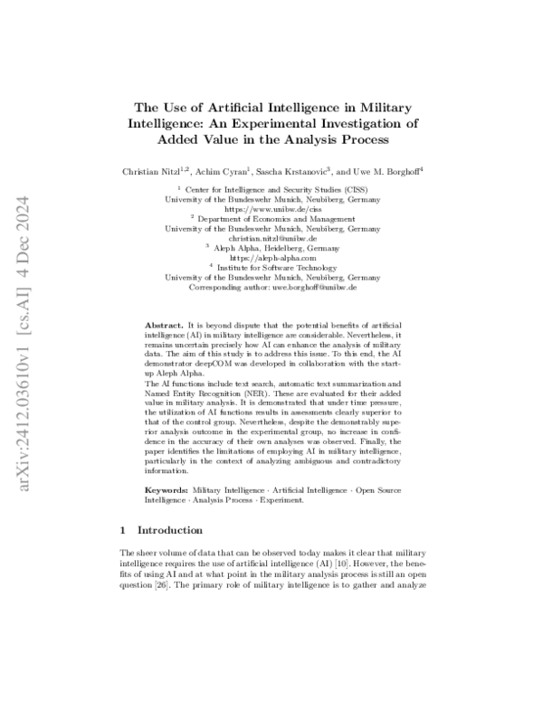 (PDF) The Use of Artificial Intelligence in Military Intelligence: An ...