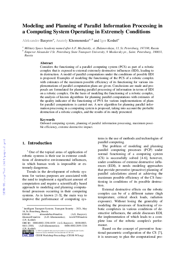 (PDF) Modeling and Planning of Parallel Information Processing in a ...