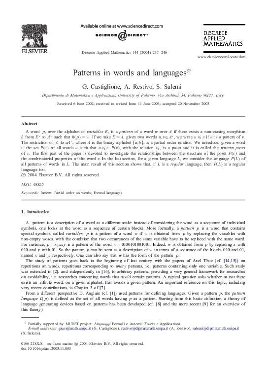 (PDF) Patterns in words and languages