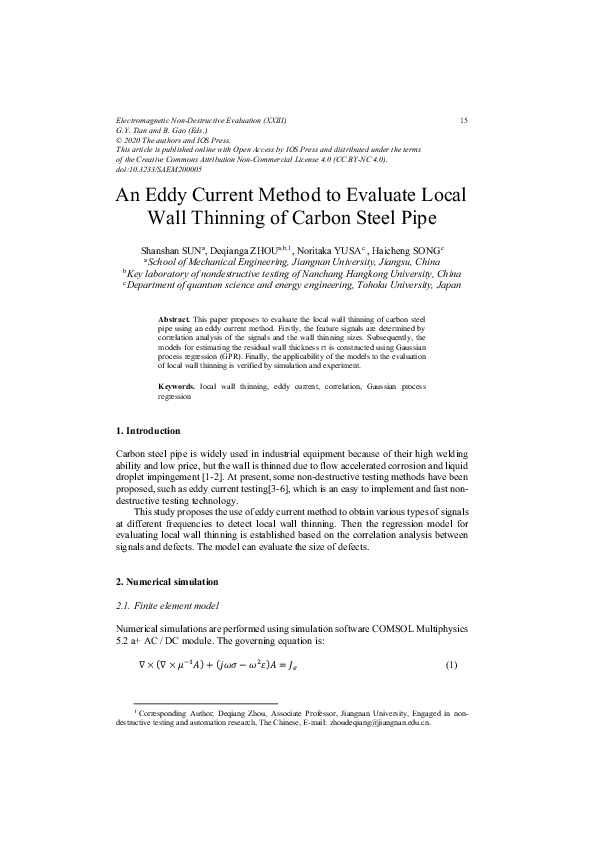 (PDF) An Eddy Current Method to Evaluate Local Wall Thinning of Carbon ...
