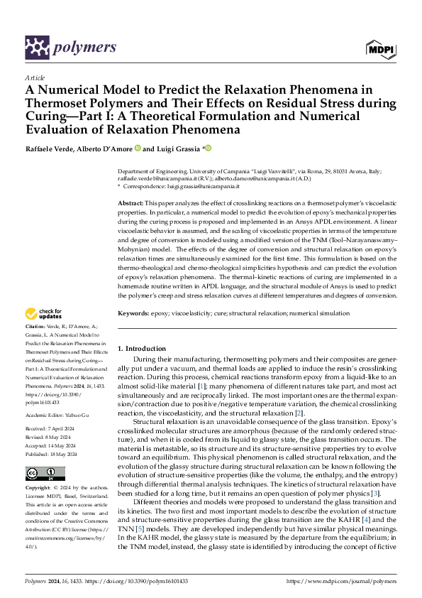 (PDF) A Numerical Model to Predict the Relaxation Phenomena in ...
