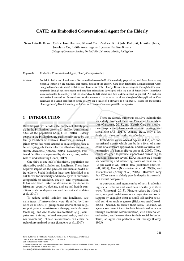 (PDF) CATE: An Embodied Conversational Agent for the Elderly