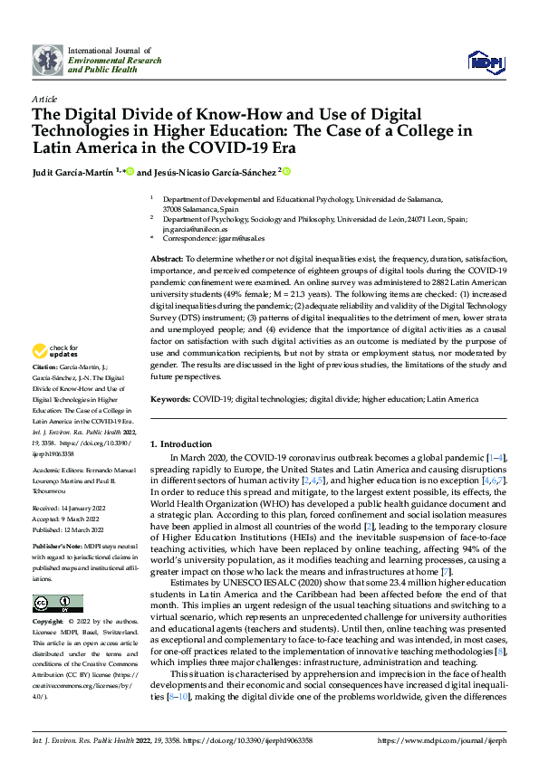(PDF) The Digital Divide of Know-How and Use of Digital Technologies in ...