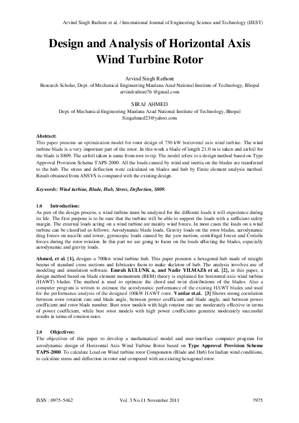 (PDF) Design and Analysis of Horizontal Axis Wind Turbine Rotor