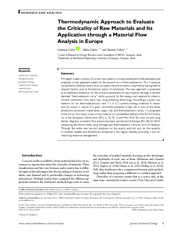 (PDF) Thermodynamic Approach to Evaluate the Criticality of Raw ...