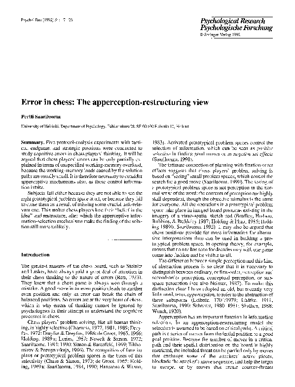 (PDF) Error in chess: The apperception-restructuring view