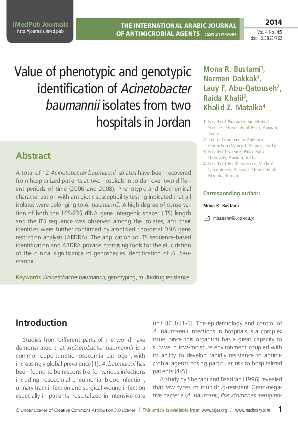 (PDF) Value of phenotypic and genotypic identification of Acinetobacter ...