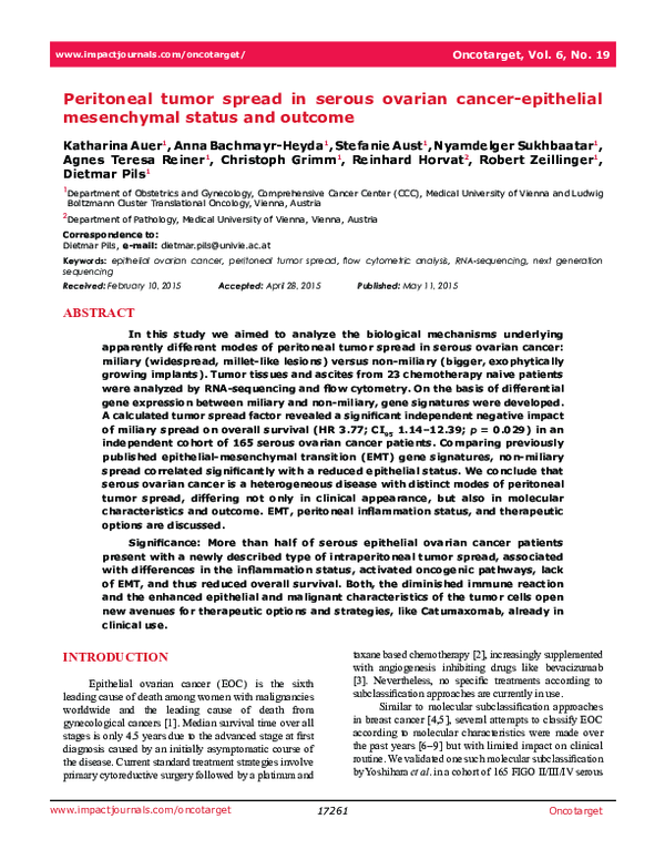 (PDF) Peritoneal tumor spread in serous ovarian cancer-epithelial ...