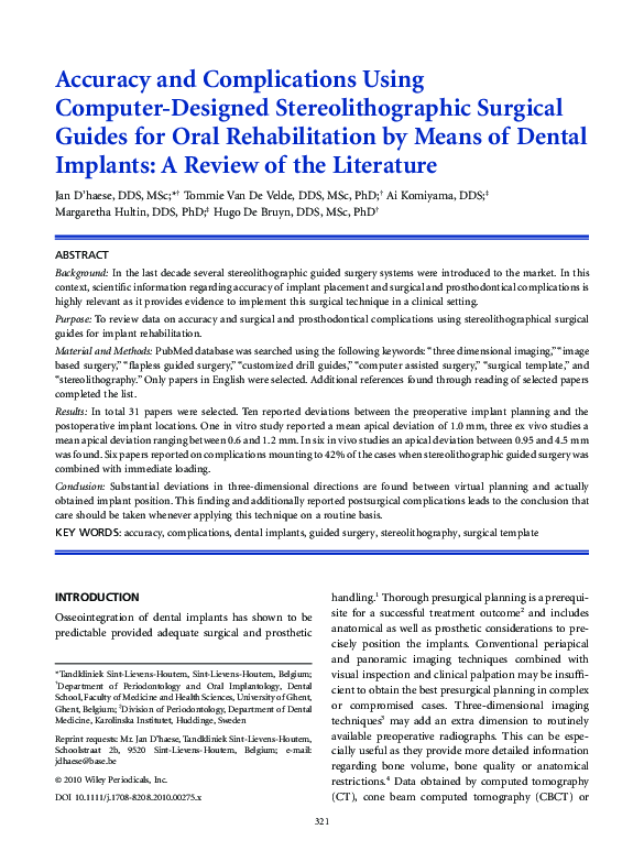 (PDF) Accuracy and Complications Using Computer‐Designed ...