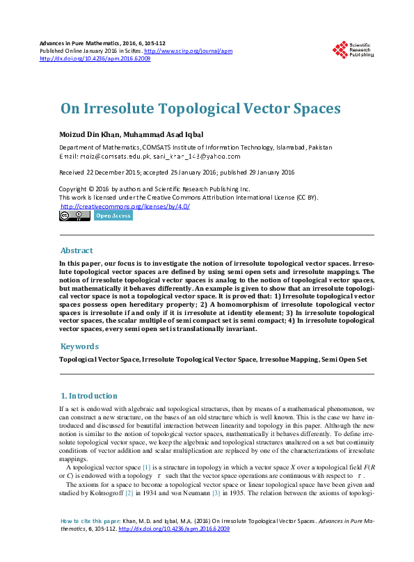 (PDF) On Irresolute Topological Vector Spaces