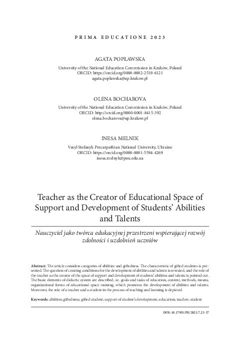 (PDF) Teacher as the Creator of Educational Space of Support and ...