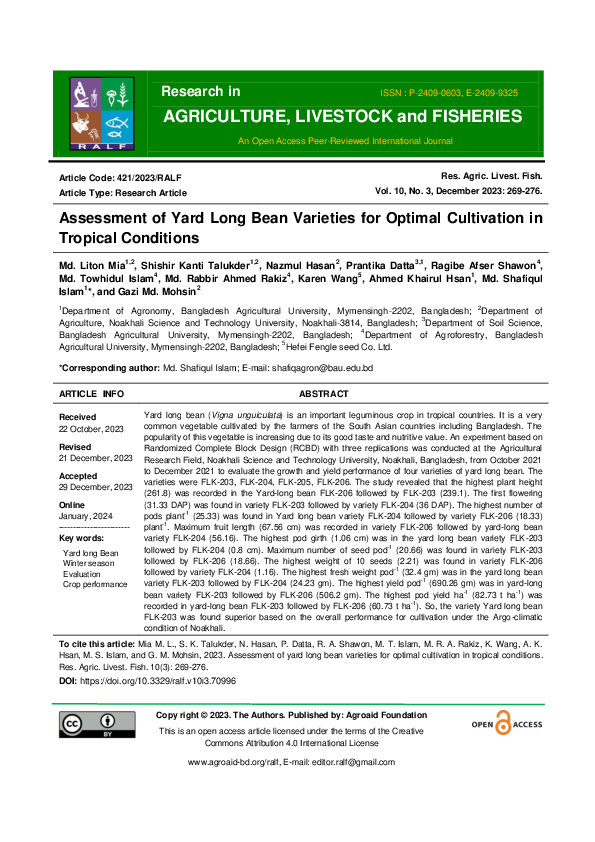(PDF) Assessment of Yard Long Bean Varieties for Optimal Cultivation in ...