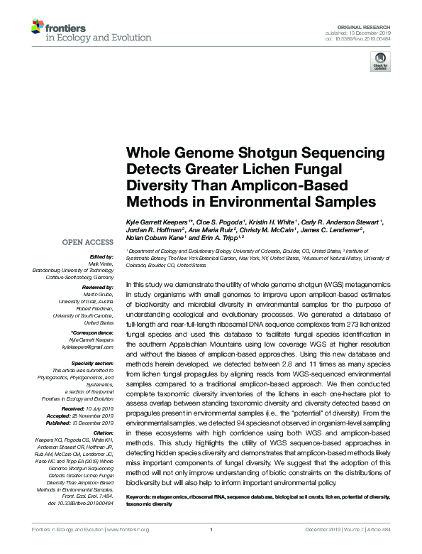 (PDF) Whole Genome Shotgun Sequencing Detects Greater Lichen Fungal ...