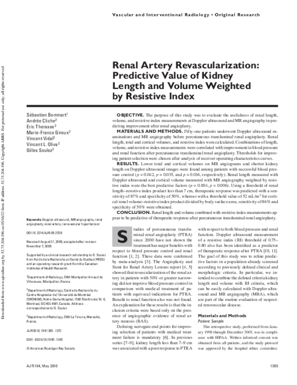 (PDF) Renal Artery Revascularization: Predictive Value of Kidney Length ...