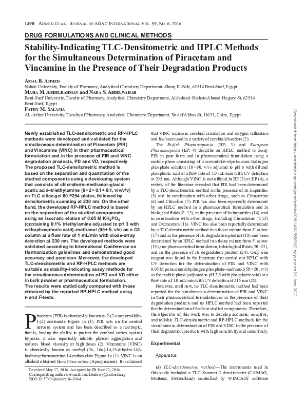 (PDF) Stability-Indicating TLC-Densitometric and HPLC Methods for the ...