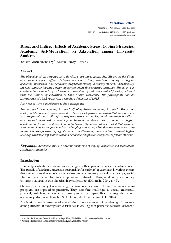 (PDF) Direct and Indirect Effects of Academic Stress, Coping Strategies ...
