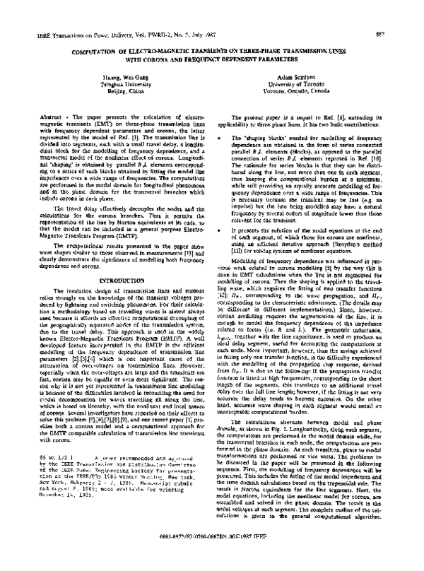 (PDF) Computation of electromagnetic transients on transmission lines ...