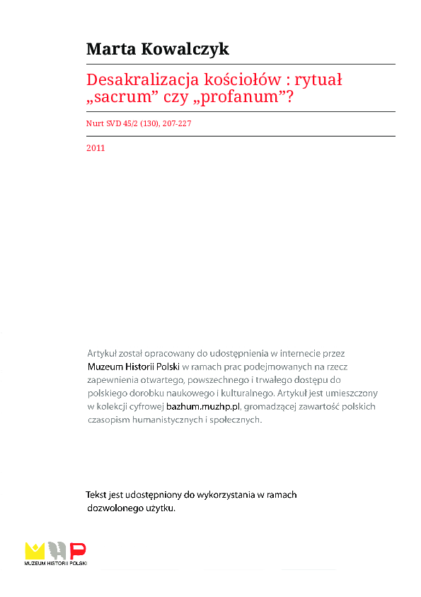 (PDF) Desakralizacja kościołów. Rytuał sacrum czy profanum?/The ...