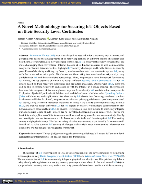 (PDF) A Novel Methodology for Securing IoT Objects Based on their ...