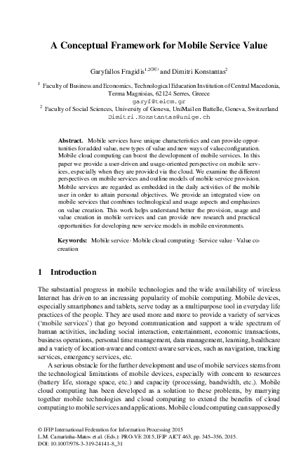 (PDF) A Conceptual Framework for Mobile Service Value